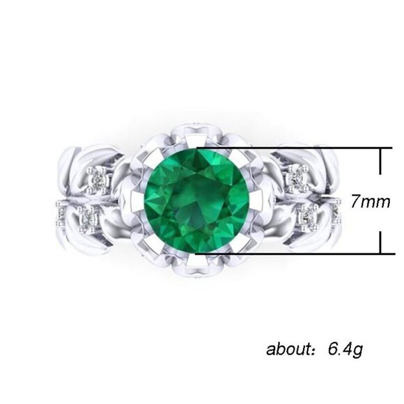 💝 Handmade Round Green Emerald 925 Silver Ring for Women, FB16FA1025 - Picture 7 of 7